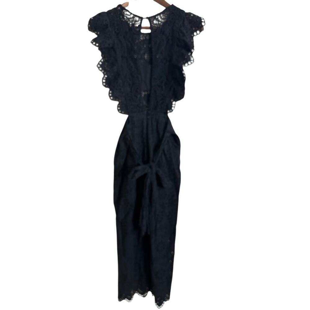 Nightcap Clothing Apron Jumpsuit in Black size 2/S Eyelet Flutter Sleeve - Picture 4 of 16